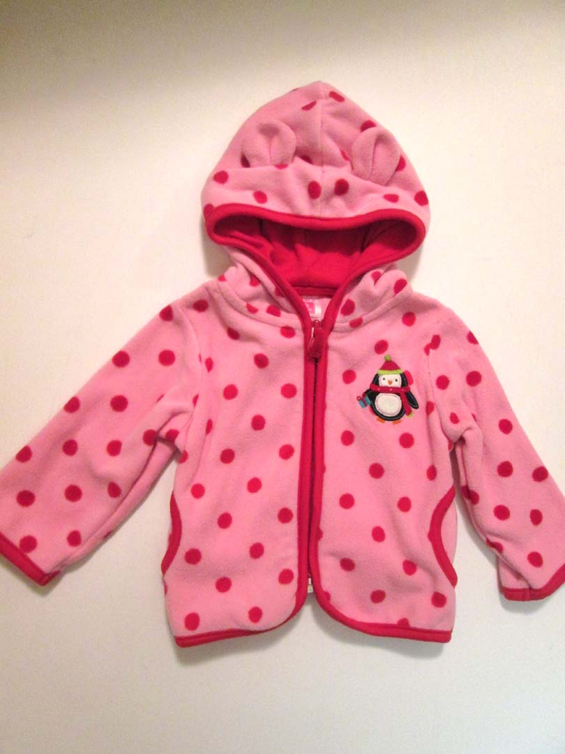 Carters pink fleece hooded jacket - red dots - size 6 Months
