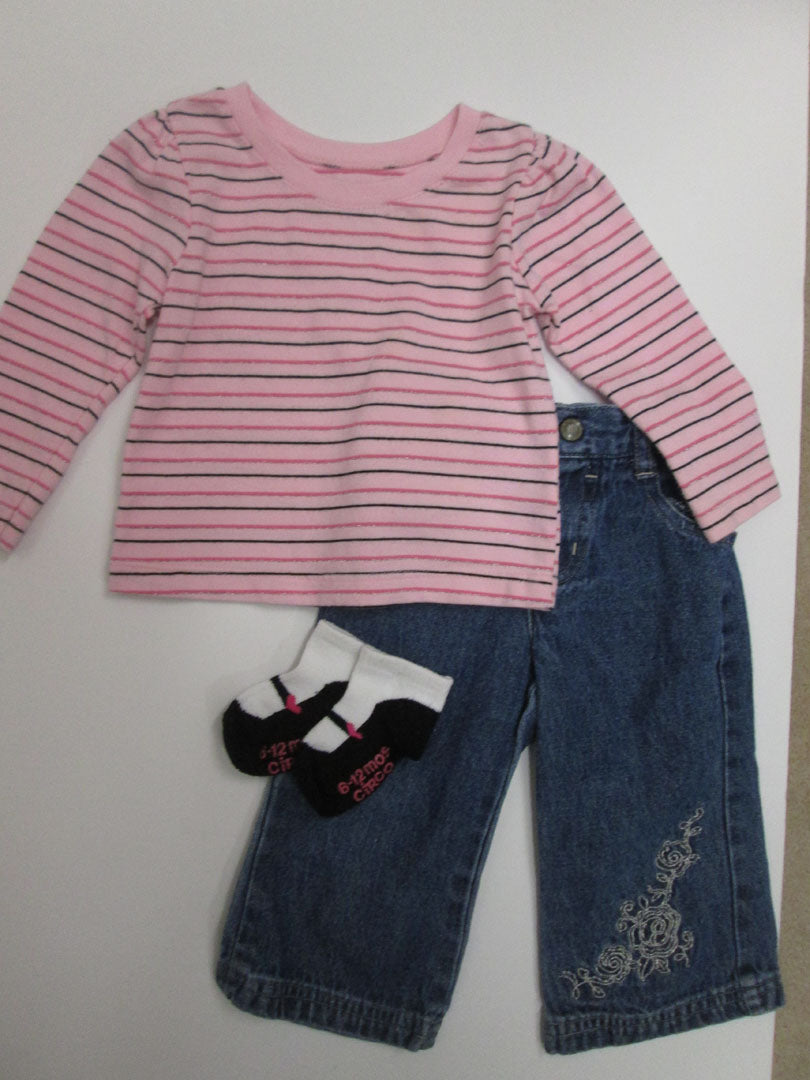 Faded Glory jeans Garanimals top - socks - size 12 Months