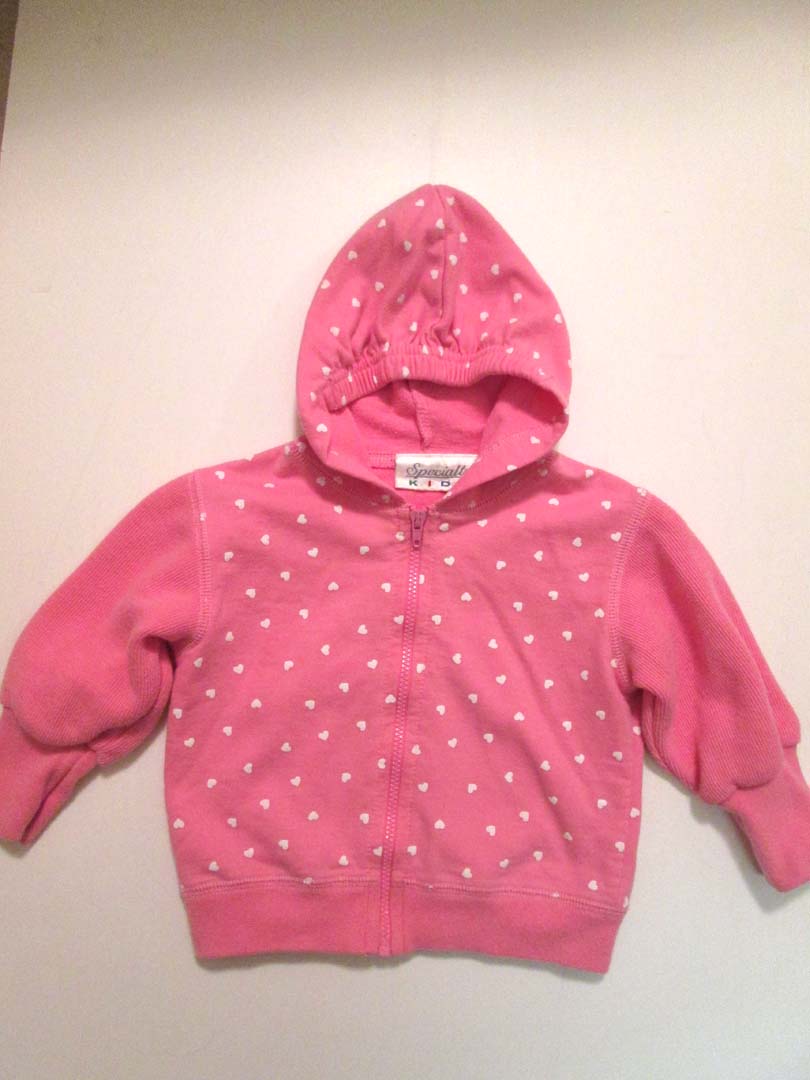 Special Kid -pink hooded jacket - white hearts - size 6-9 Months