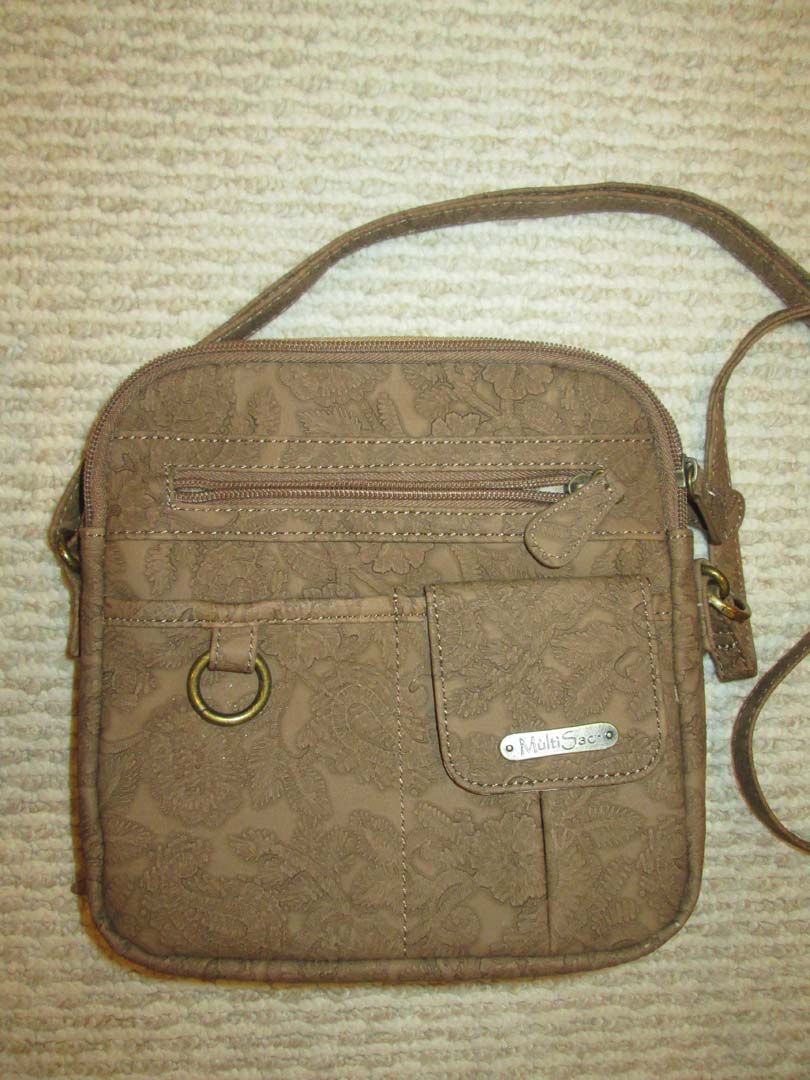 New - brown fabtic bag multi sections - 8x8