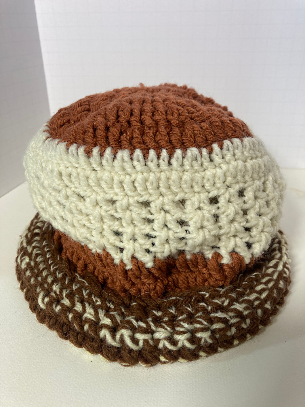 Crocheted beanie cream, dark and light brown