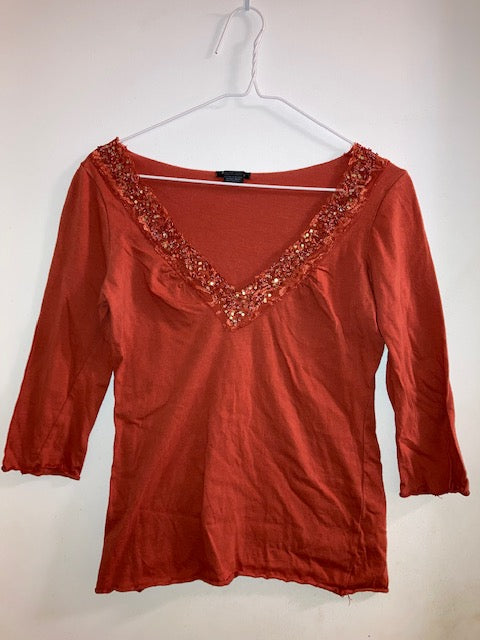 EyeShadow 3 quarter sleeve cotton shirt rust - size Women S (4-6)
