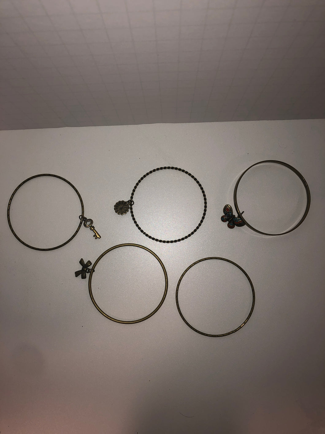 Antique gold finish set of 5 bangle bracelets w/