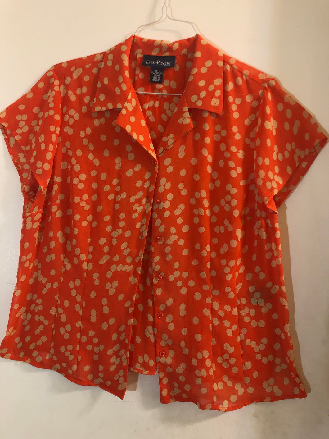 EvanPicone orange tan dots polyester sheer - size Women 1XL (16-18)