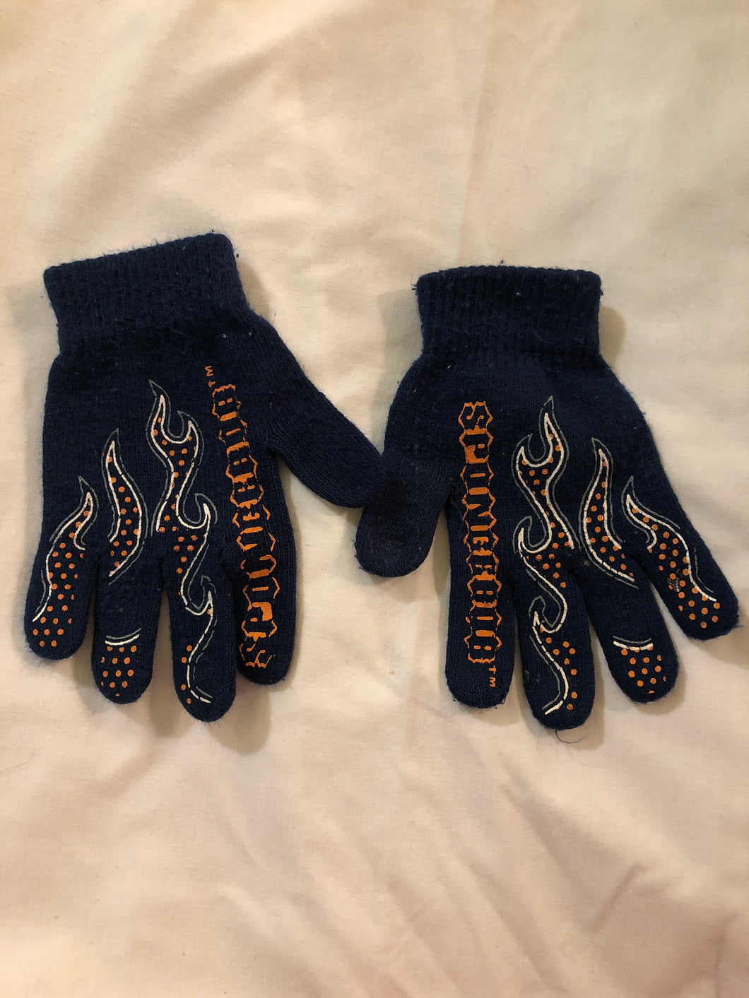 SpongeBob knit gloves navy blue some wear on