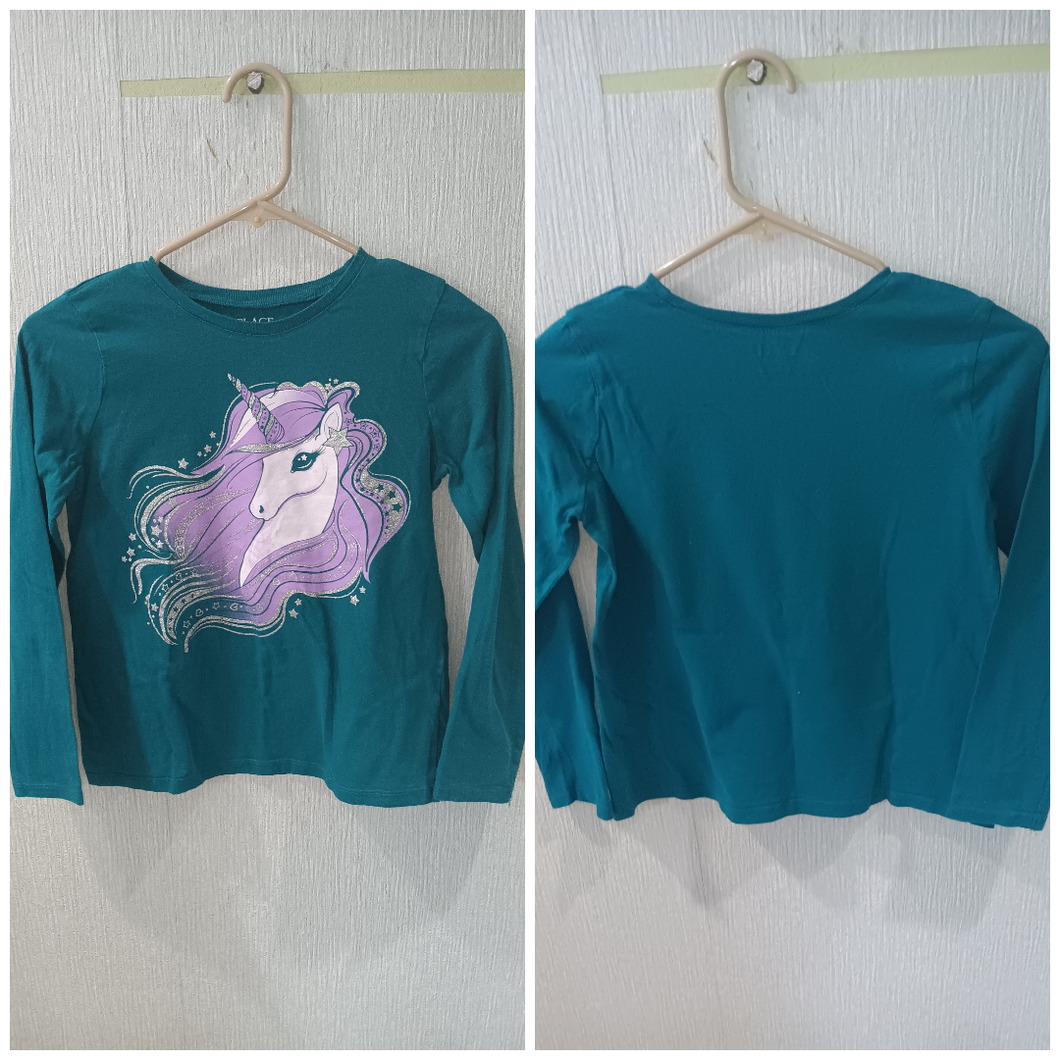 Children's Place Teal LS Unicorn Graphic Print - size Kids 10