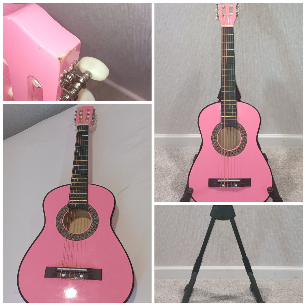 Pink Beginner Guitar 30 guitar, stand includ