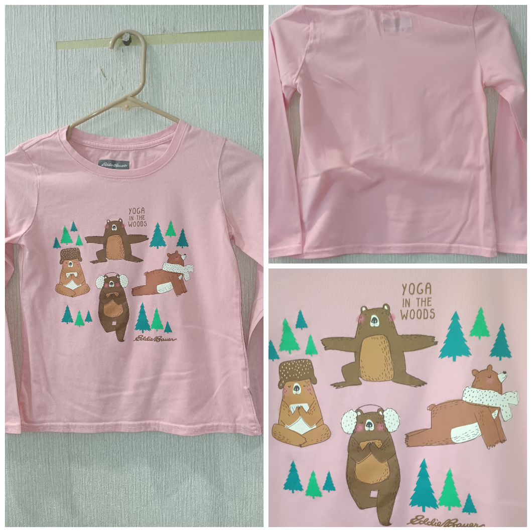 Eddie Bauer Pink LS Tee Yoga Bears Graphic - size Kids 10