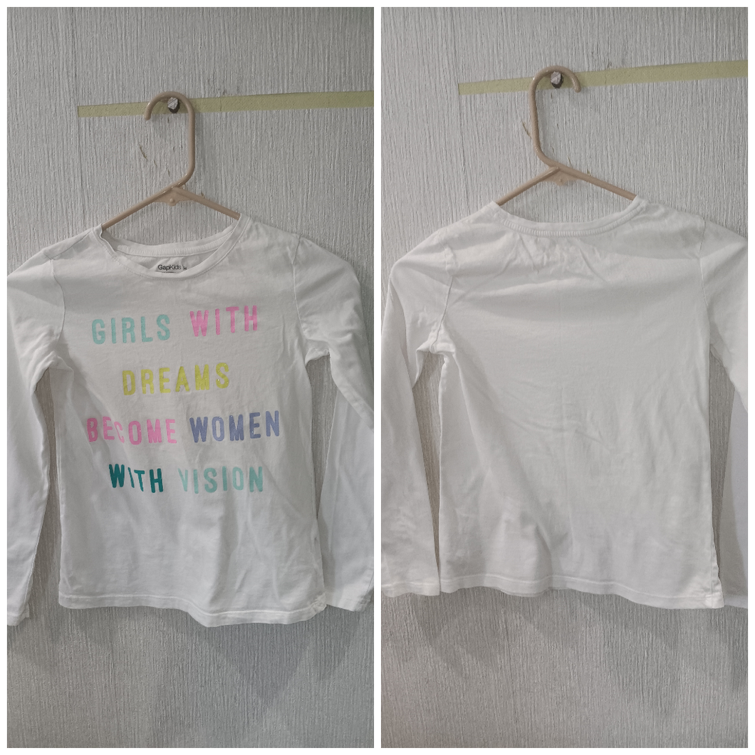 Gap White LS Shirt Girls With Dreams Slogan - size Kids 10