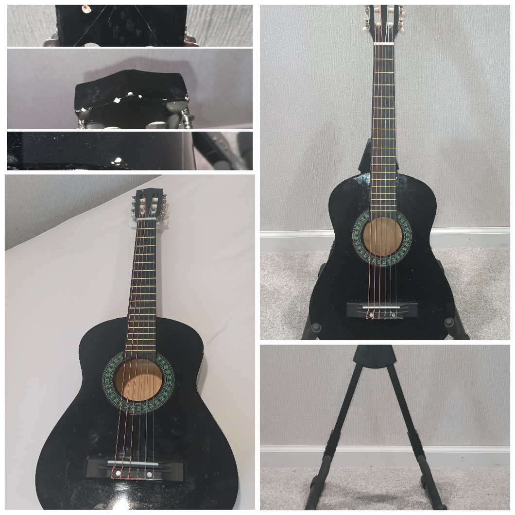 Black Beginner Guitar 30 guitar, stand includ