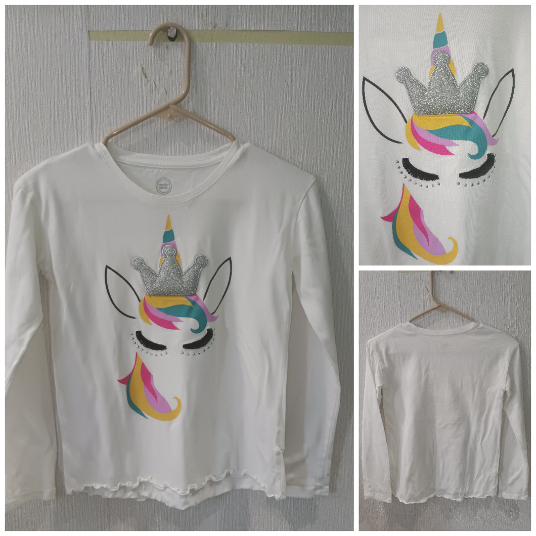 Wonder Nation White LS Unicorn Crown Shirt - size Kids 10