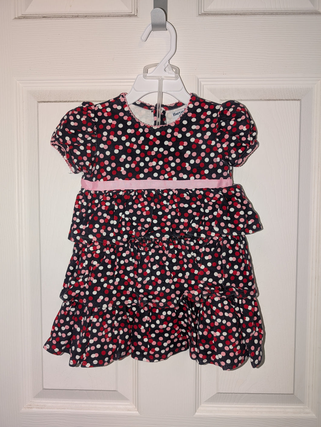 Hartstrings Navy Blue Ruffle polka dot dress - size 24 Months