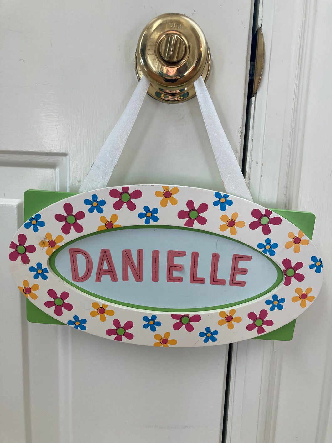 Door room sign w flowers Monogram w your stickers
