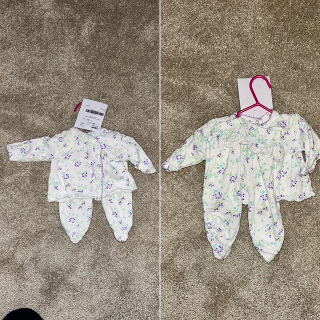 absorba white w purple floral matching set - size 0-3 Months