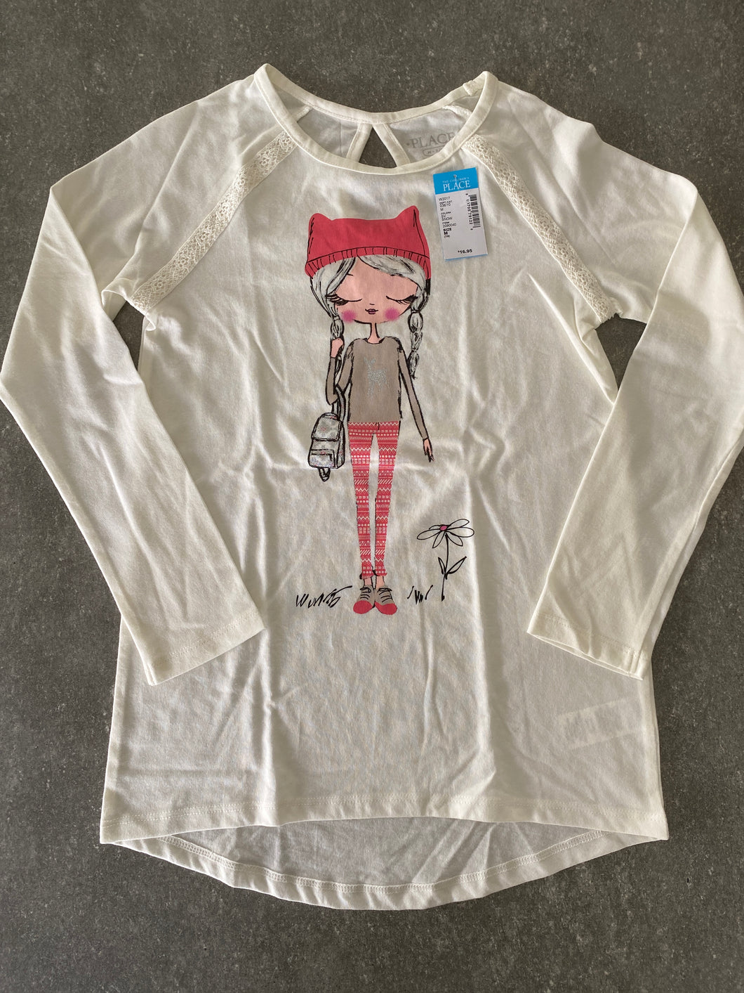 NWT LS shirt wht w/girl (New) Childrens Place - size Kids 8