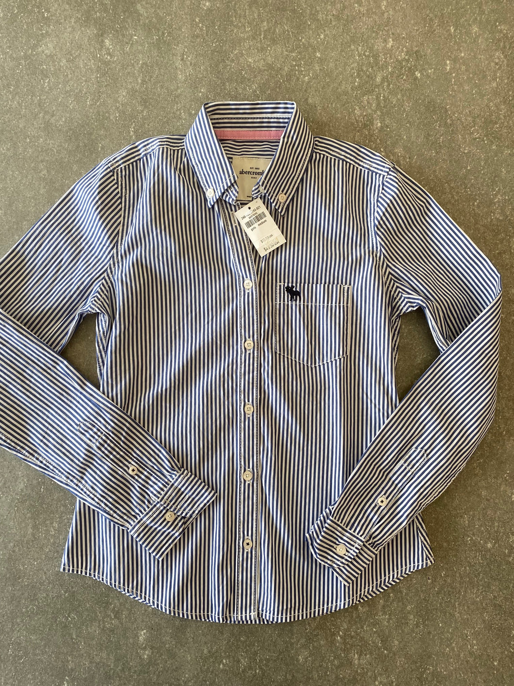 NWT Abercrombie LS shirt Button blu stripe re $49 - size Kids 12