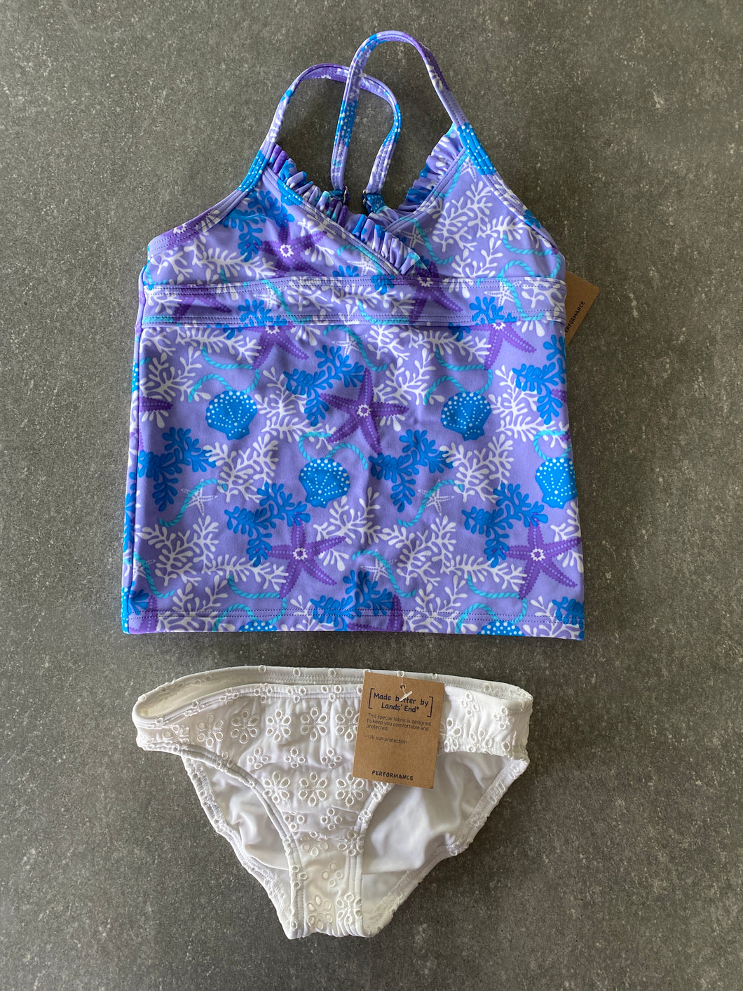 NWT new Lands End 2-pc Purp/wht starfish swim - size 5T/5