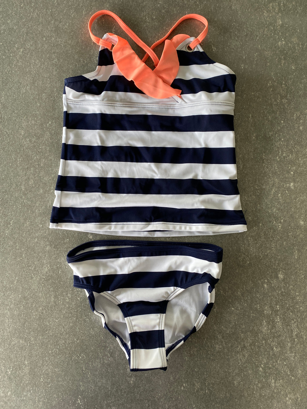 NWT new Lands End 2-pc Navy/wht stripe swimsuit - size Kids 8