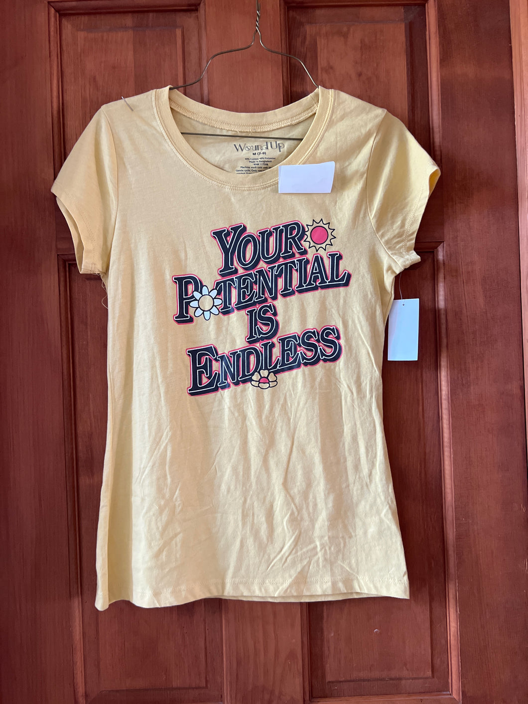 NEW! Yellow T Shirt Wound Up - size Junior Girls M (7-9)