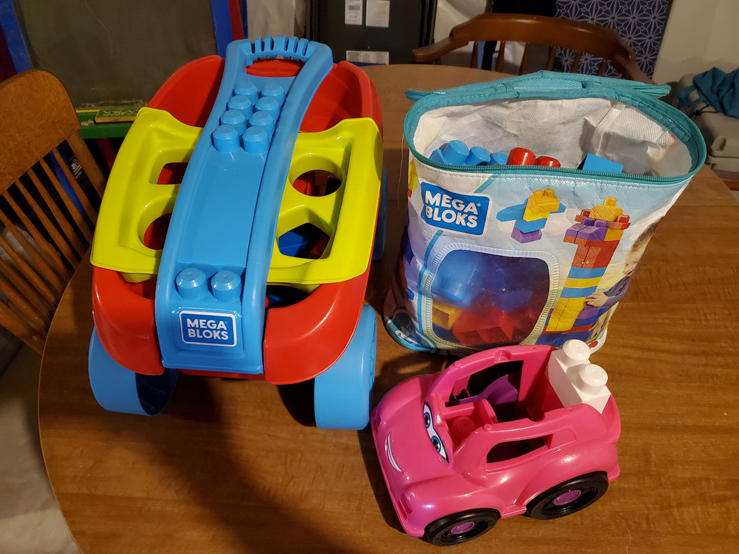 Mega Bloks Bundle Bag, wagon, car, blocks