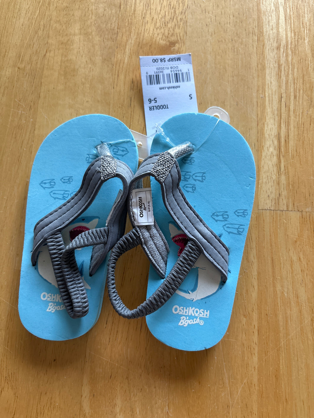 NEW OSH KOSH SHARK FLIP FLOPS - size Shoes-toddler 5
