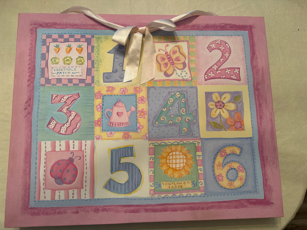 Canvas girls wall hangin Pink bow as hanger