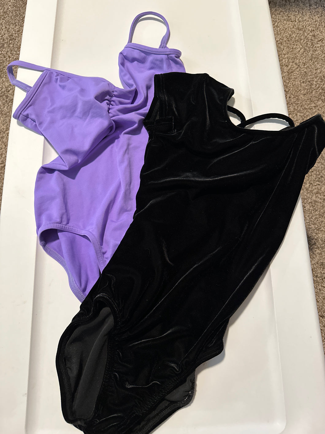 Large 2 dance leos 1 purple 1 black velour - size Kids 12
