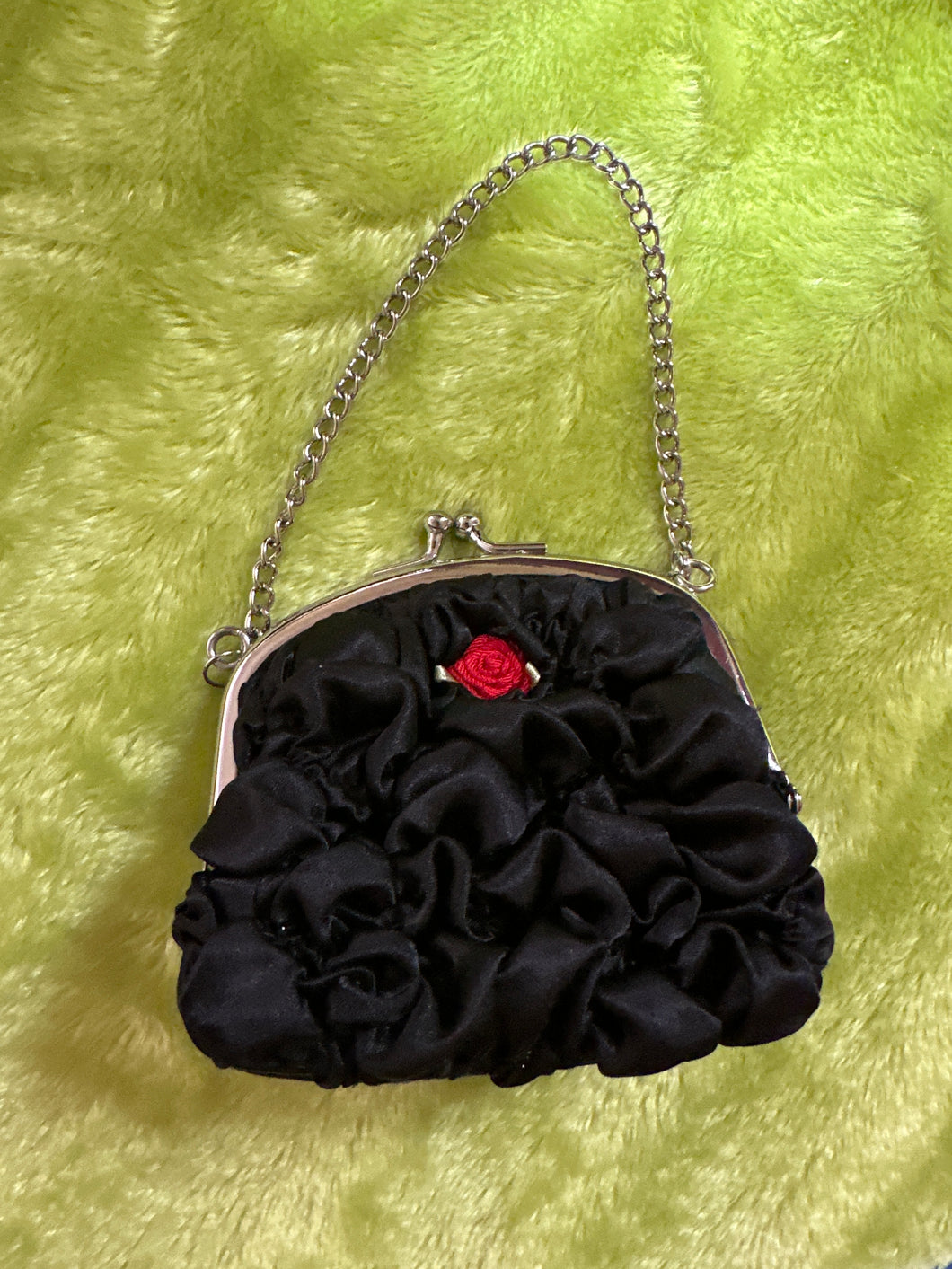 Black fancy small purse Metal clasp and chain