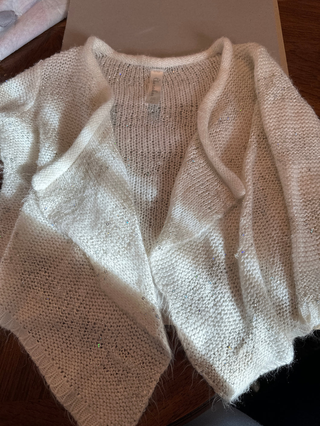 Cherokee sweater White with silver sequin - size Kids 6