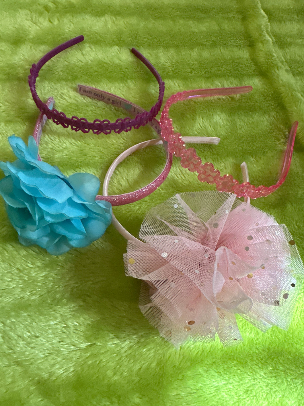 4 girls headbands 1 w flower 1 with poofy