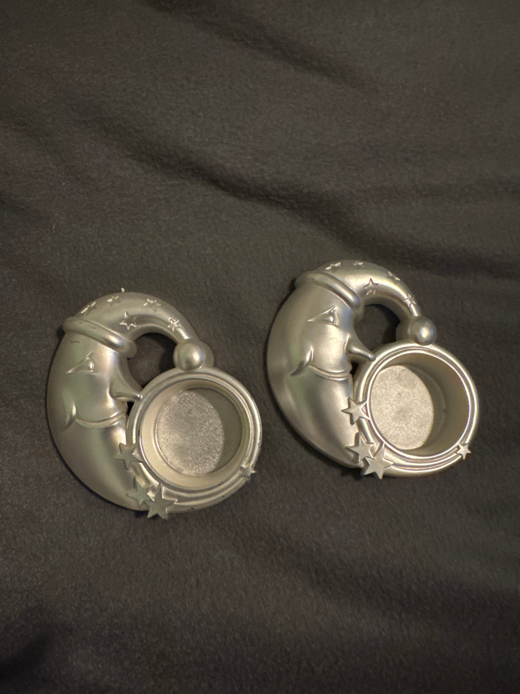 Pair of Silver Moon Candle Holders