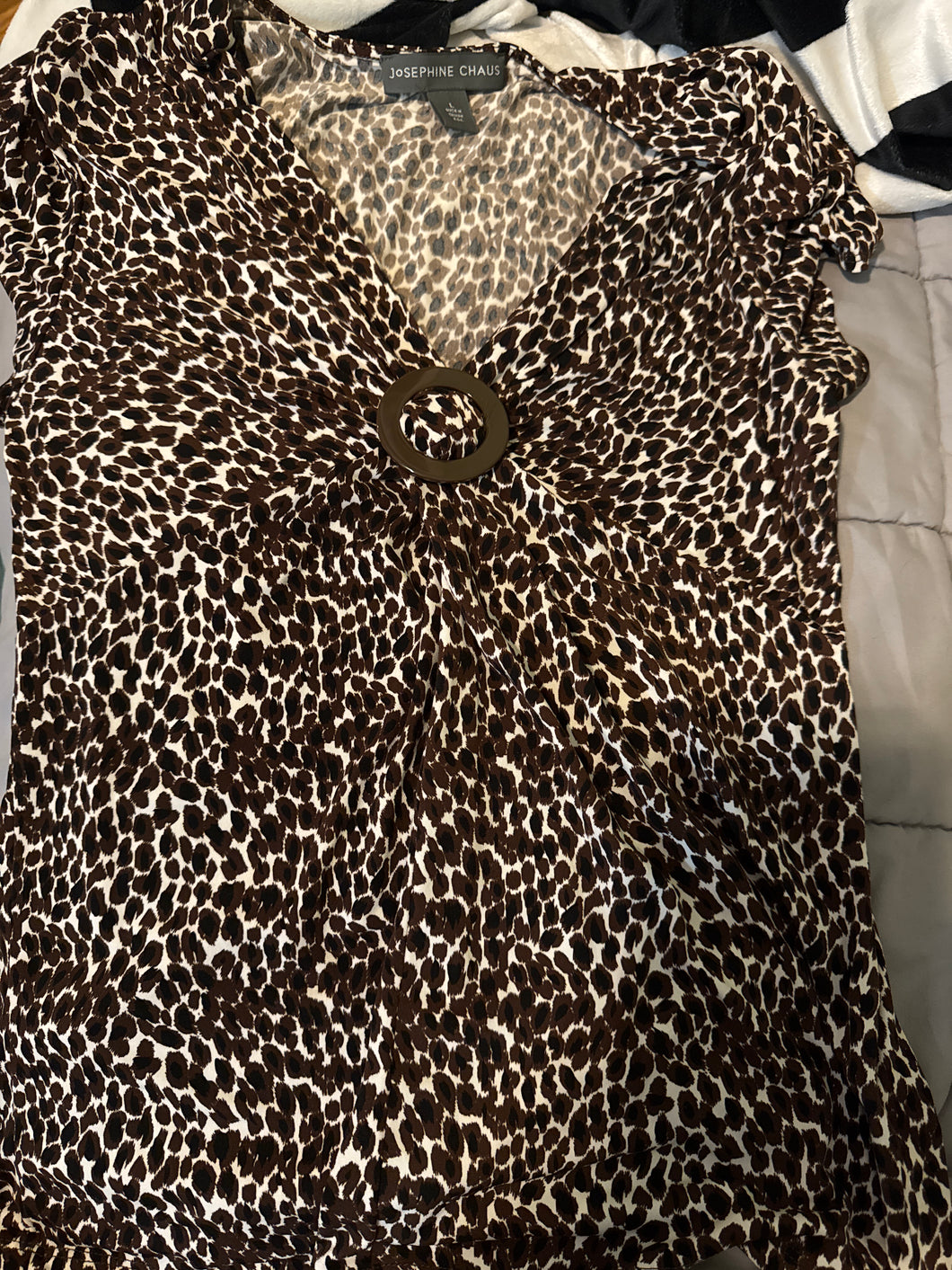 Josephine Chaus Brown Ss Leopard Blouse - size Women L (12)