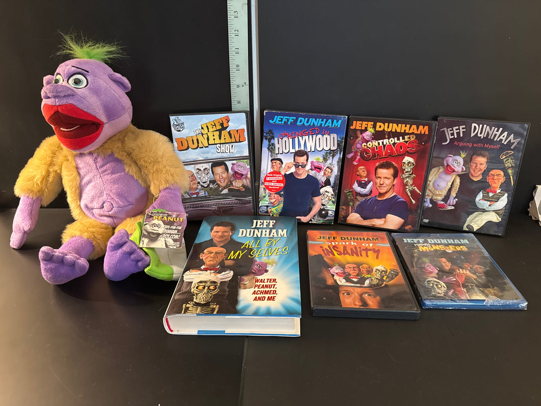 Jeff Dunham lot of 8 Book,dvds,talking plush