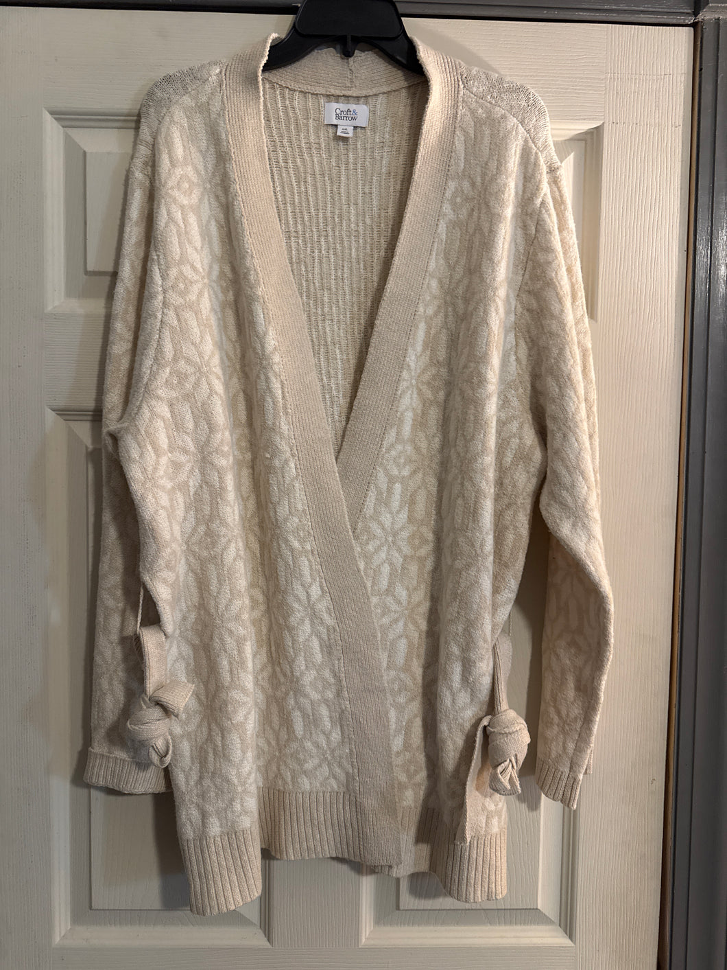 Croft/Barrow cardigan Tie-front, tan/off white - size Women XXL (20-22)