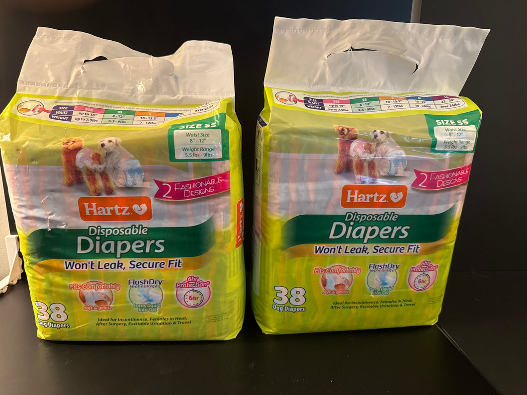 Hartz Puppy diapers NEW 2pks of 38ea size SS
