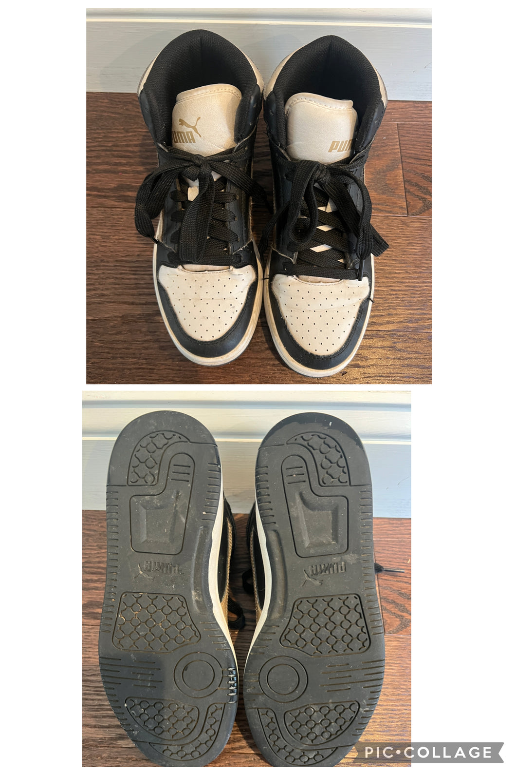 Puma high tops. White/ Black/Gold so 5.5C - size shoes-youth 5.5