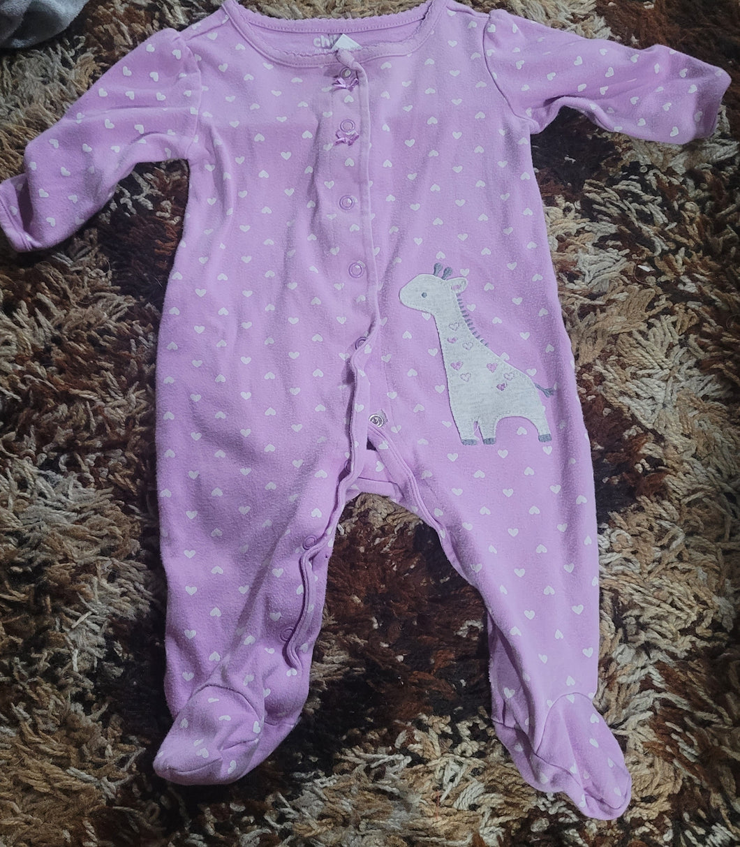 Purple hearts with griff Sleeper - size 3-6 Months