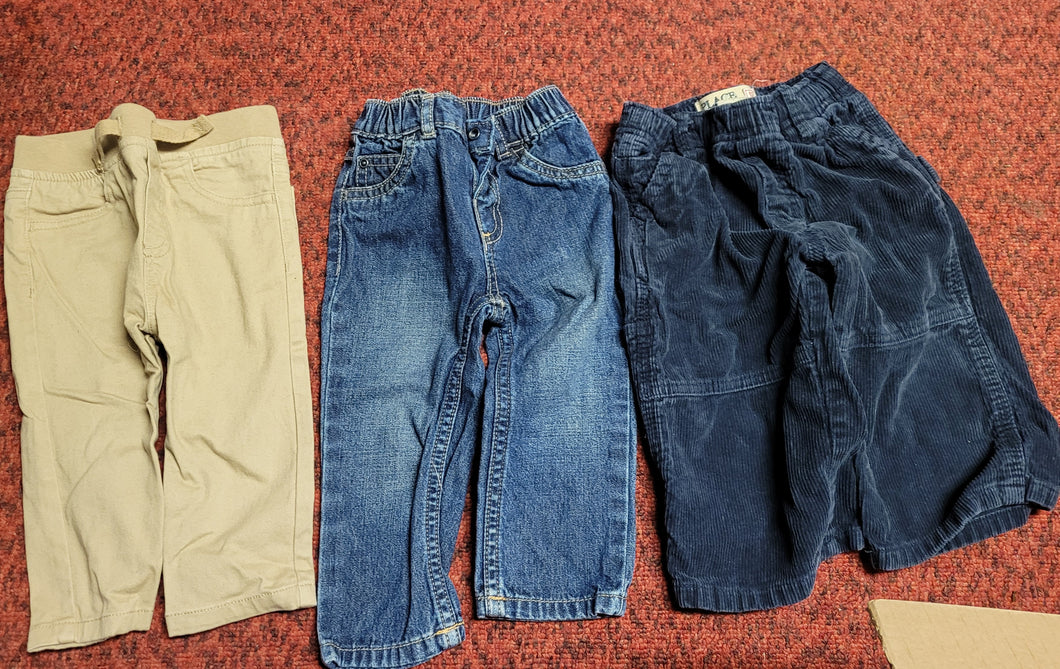 Pants 3 pair- tan, Jean and bl - size 12 Months