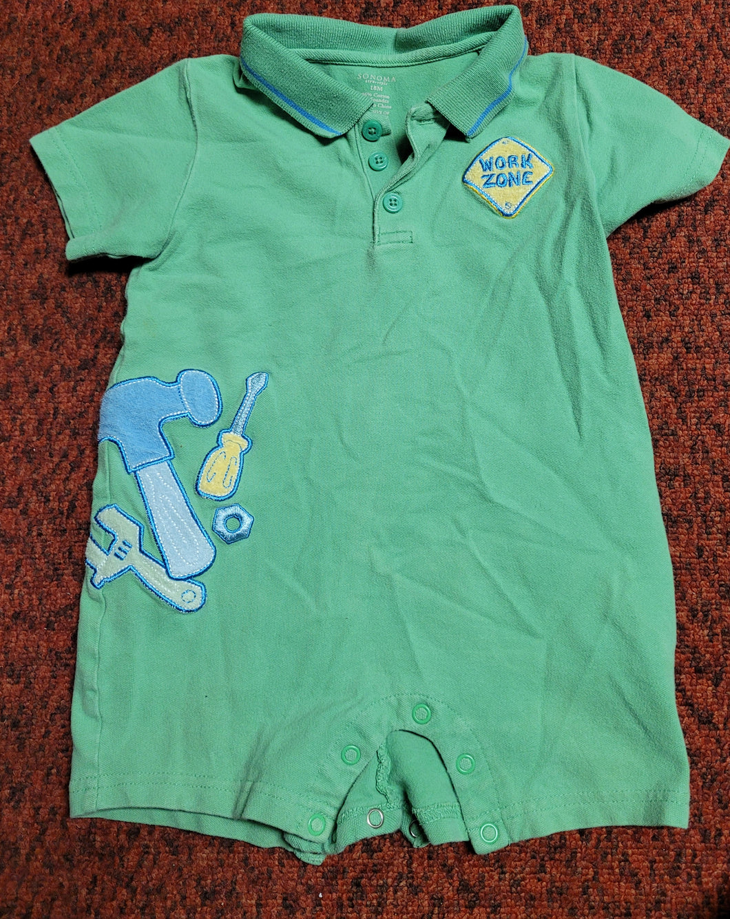 Work zone romper Green with tools - size 18 Months