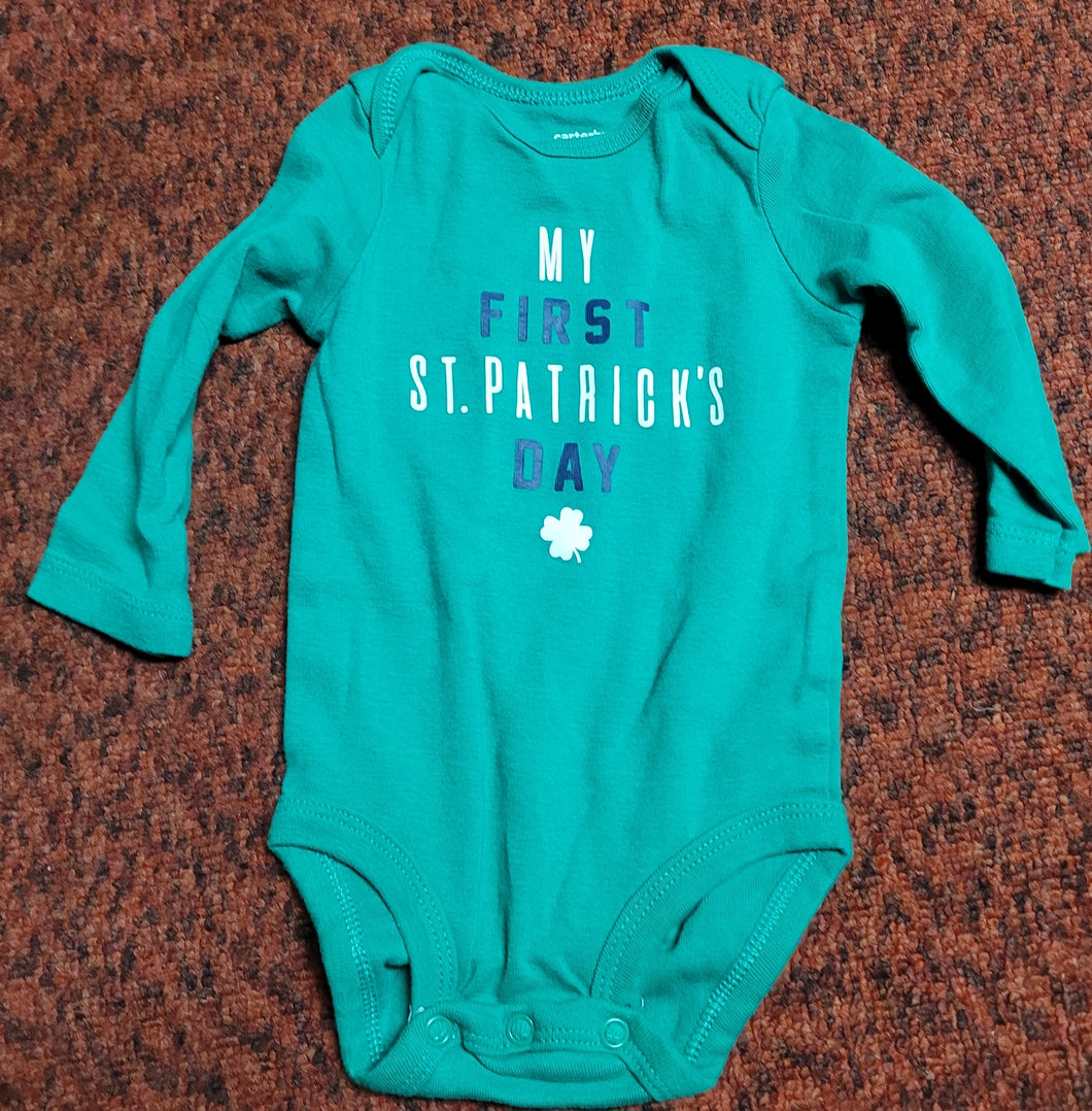 My 1st st. Patrick's day Green long sleeve oneise - size 6 Months