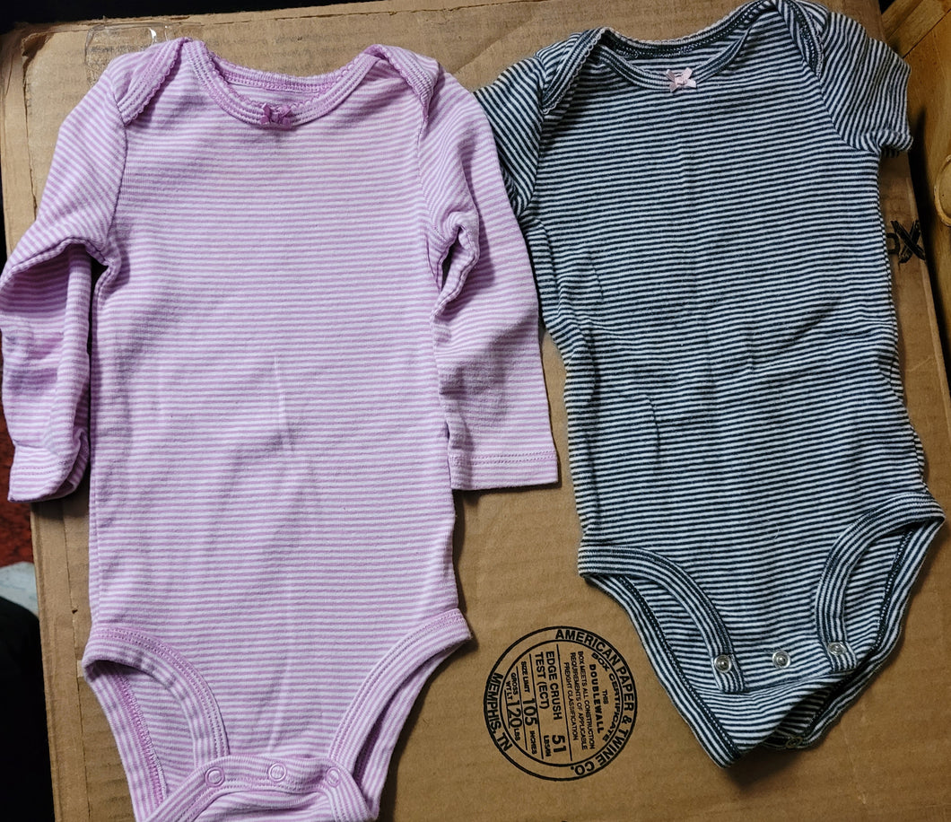 2 striped oneises Pink/white long sleeve - size 6 Months