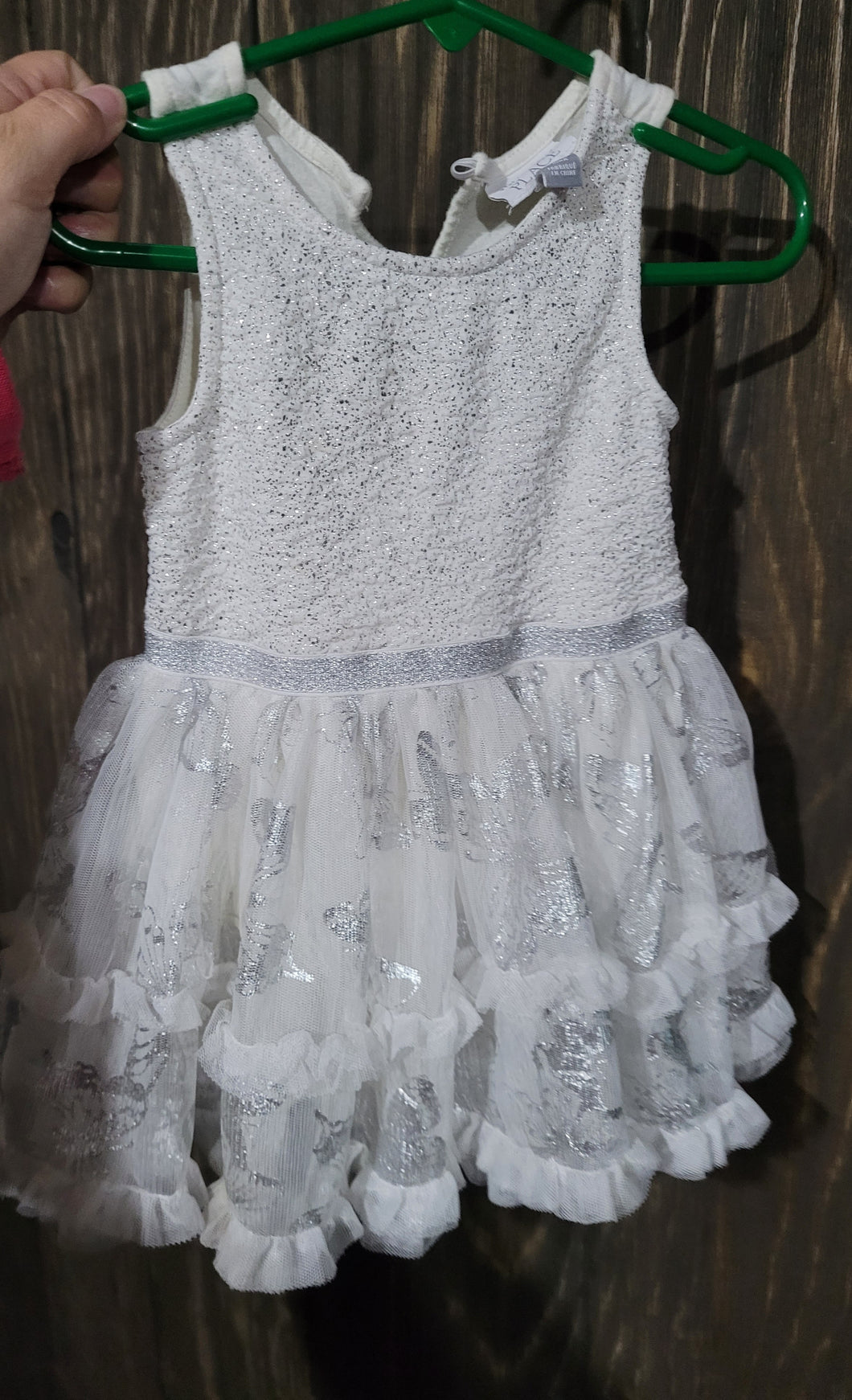White& sliver dress Butterflies on skirt and - size 12-18 Months