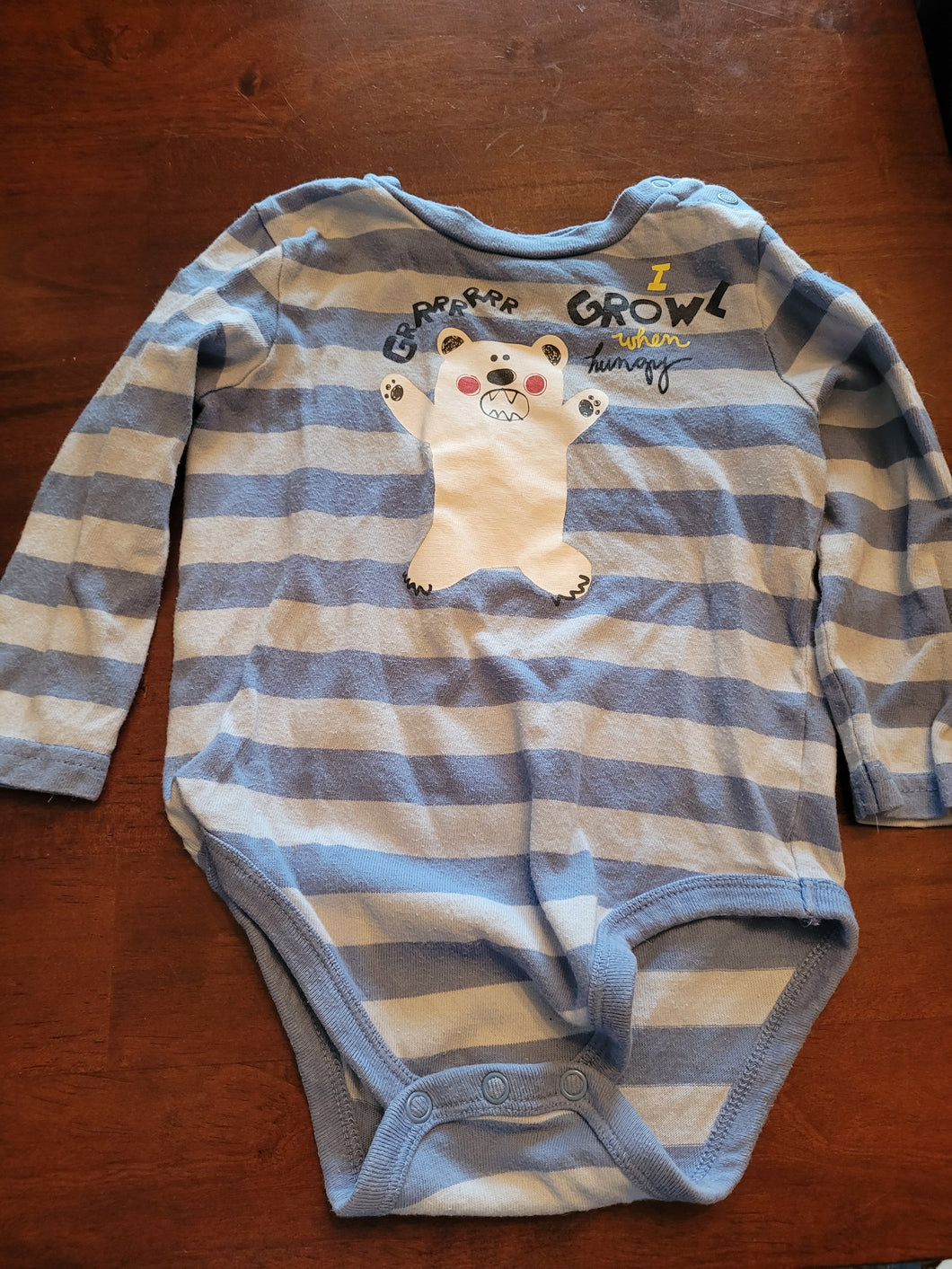 Great I growl when hungr Polar bear, blue striped - size 18 Months
