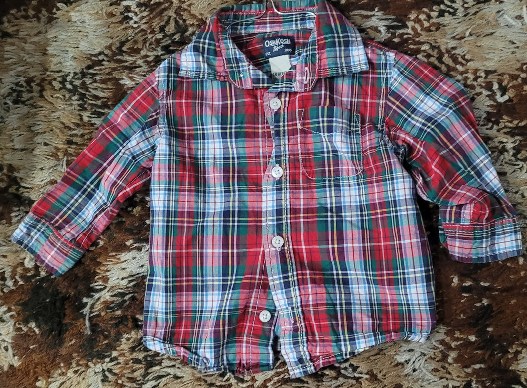 Green red yellow white Dress long sleeve shirt - size 18 Months