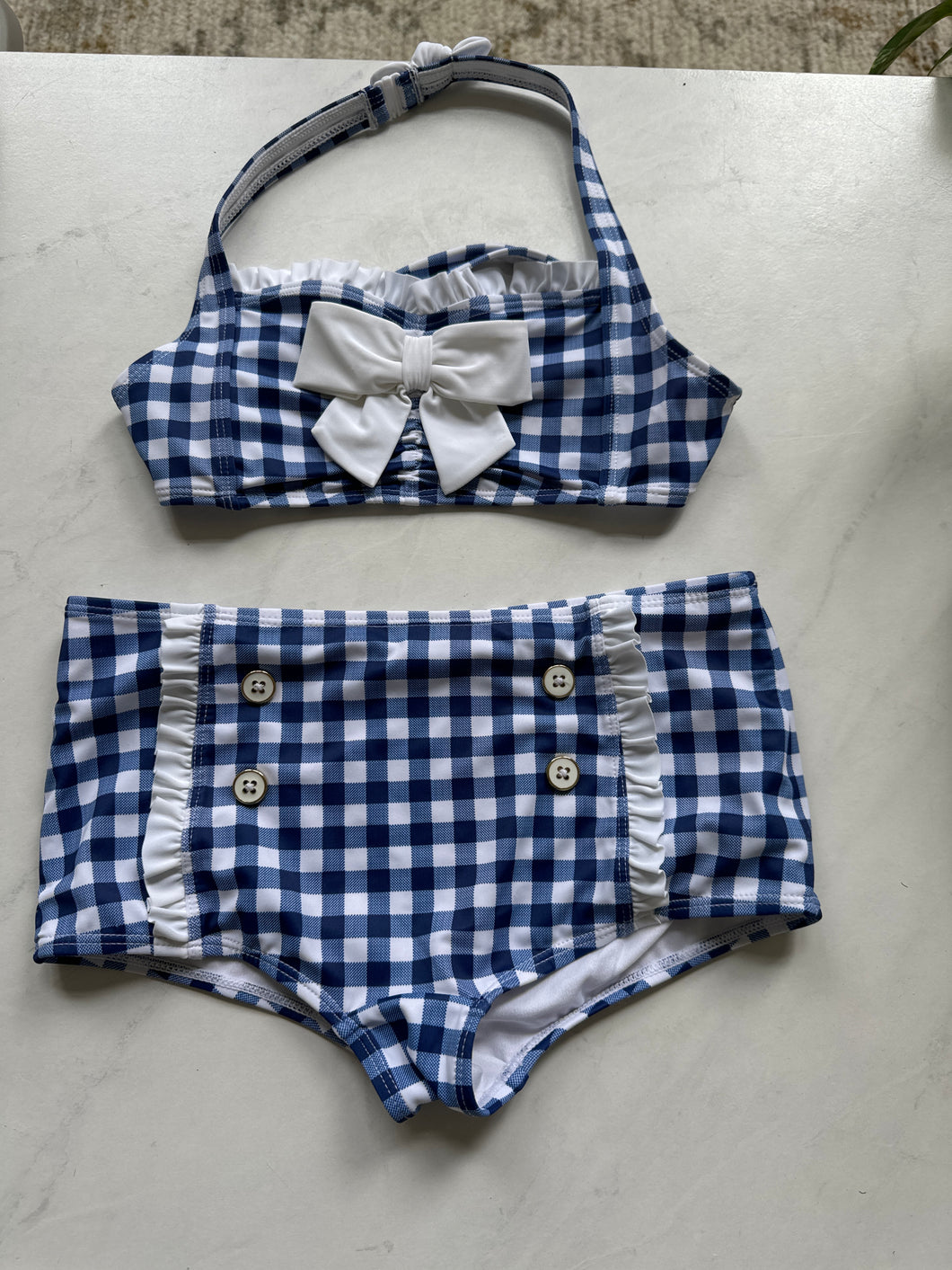 Janie & Jack like new Blue gingham bikini - size Kids 12