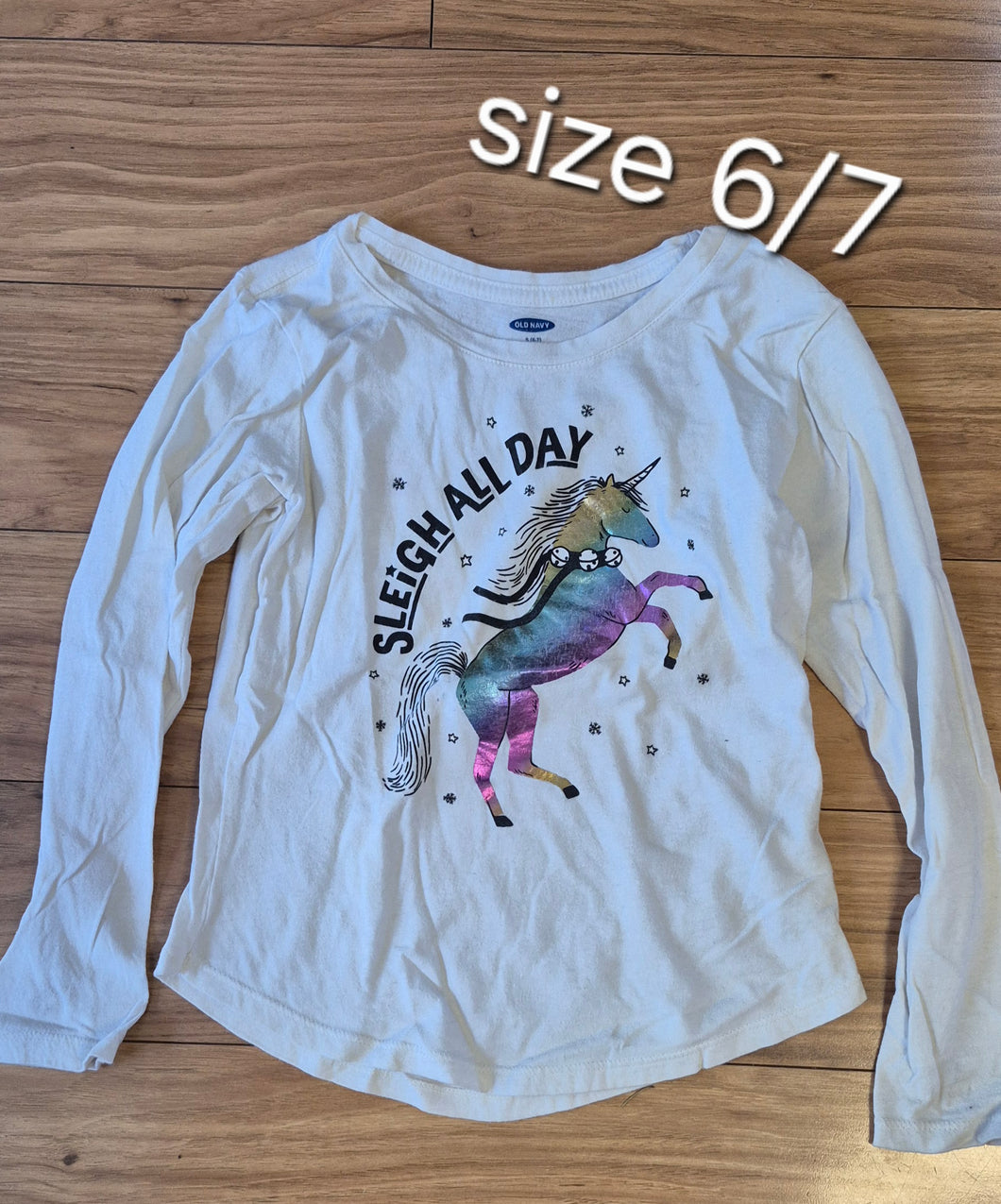 sz 6/7 unicorn white long sleeve - size Kids 6