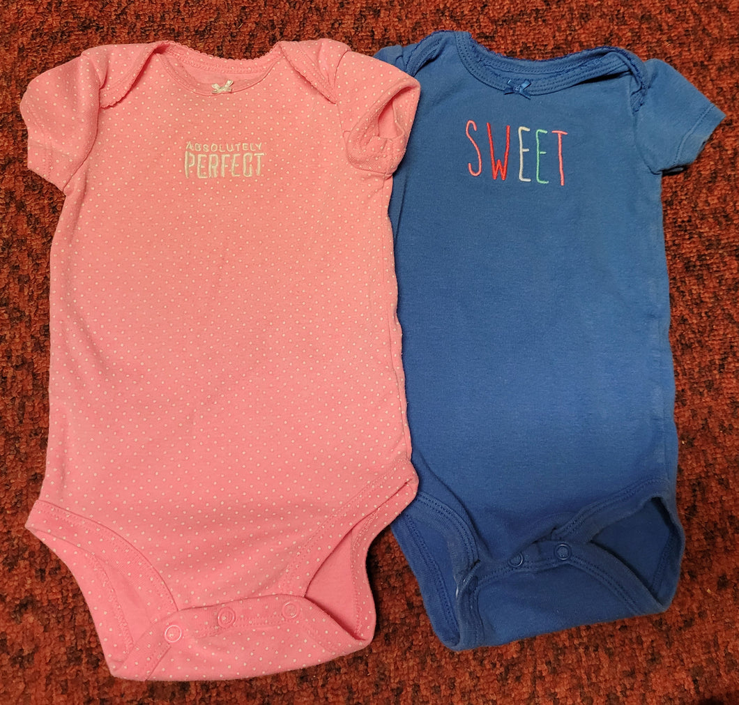 2 oneises Blue w sweet onesie - size 6 Months