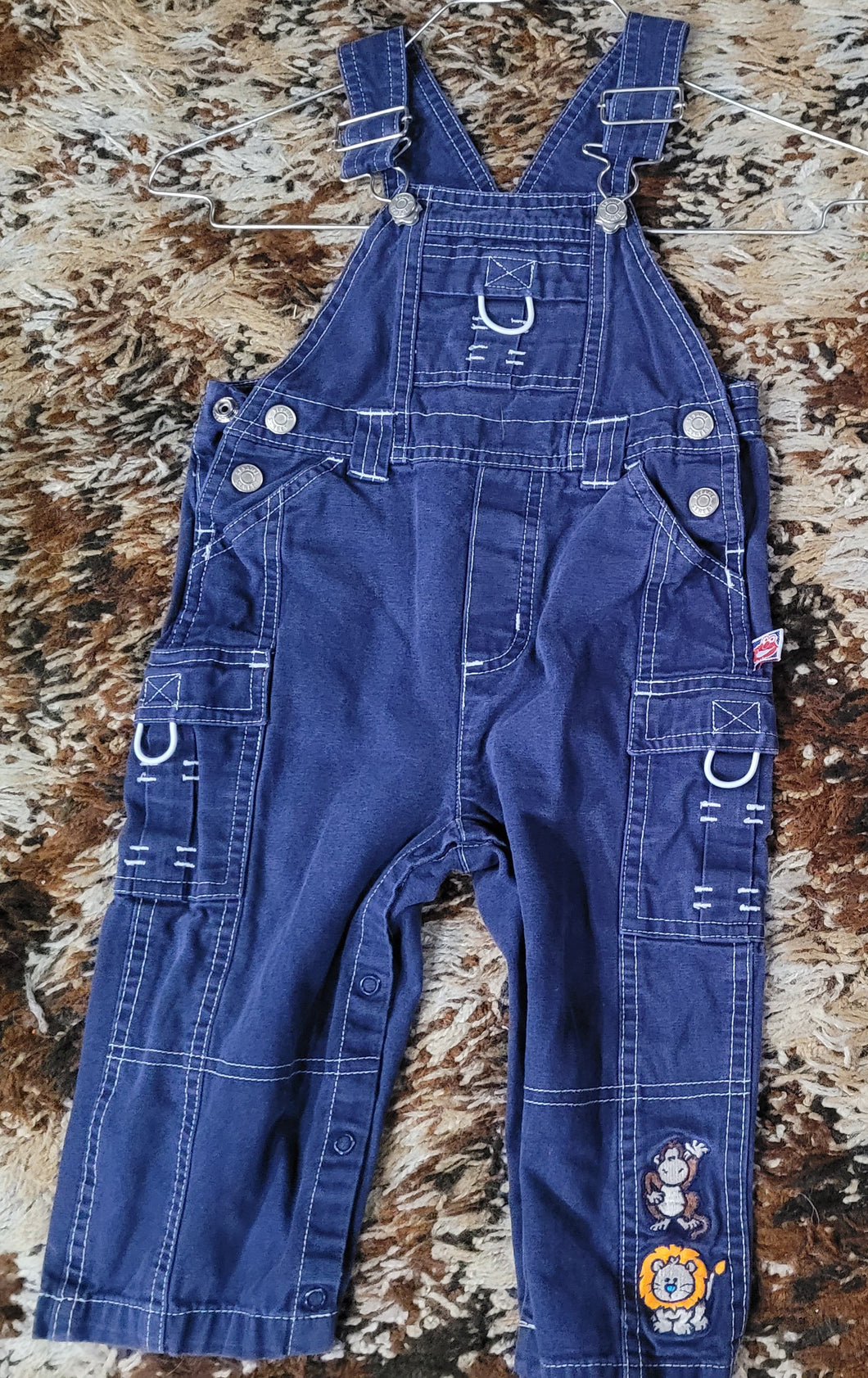 Blue overall With small lion monkey - size 18 Months