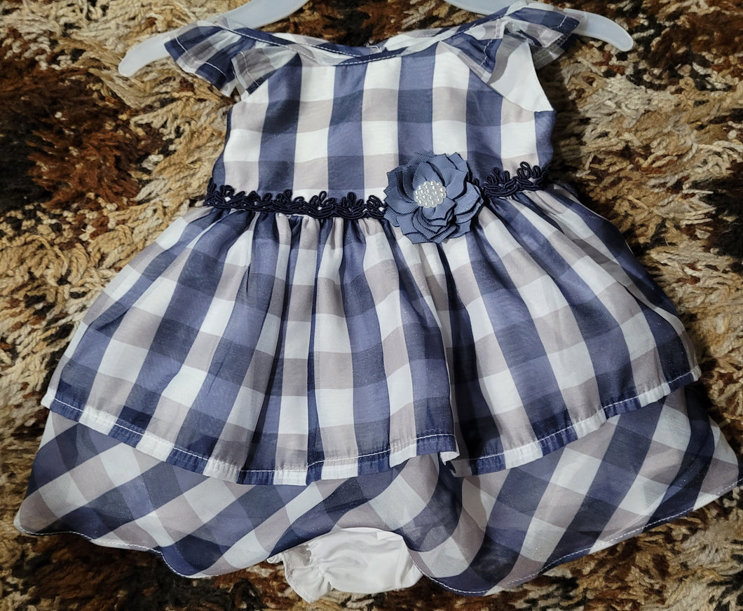 Blue, grey and white Plaid dress - size 0-3 Months