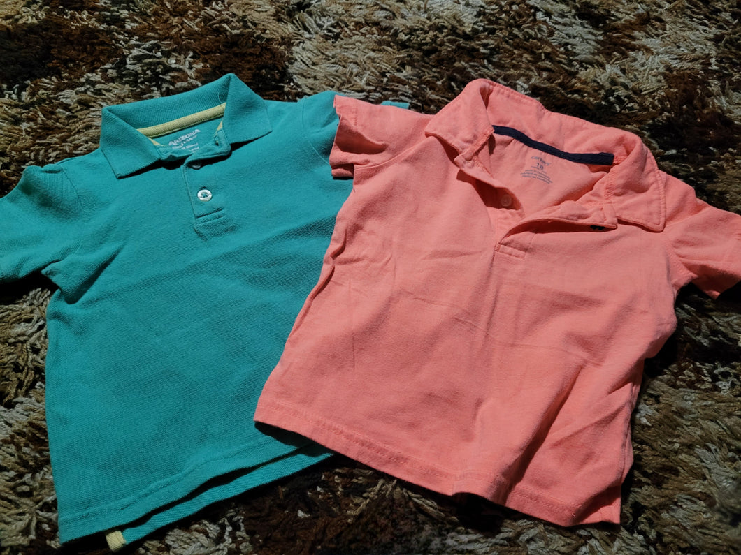 2 polo shirts Orange , mint - size 18 Months